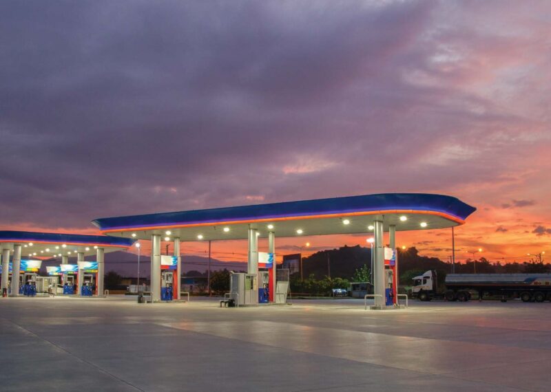 Gas station at sunset