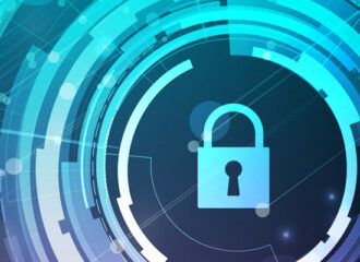 icon of a blue lock with digital lines around it