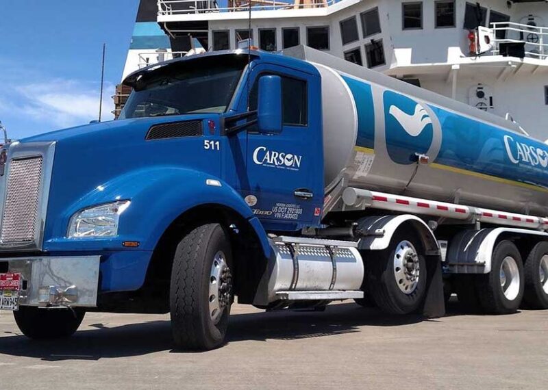 blue fuel truck with carson logo
