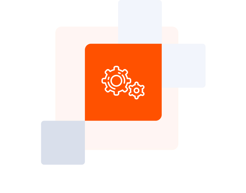 Two gears on orange background statistical graphic icon.
