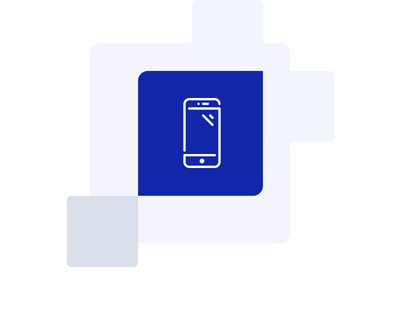 Cell phone with blue background graphic icon.