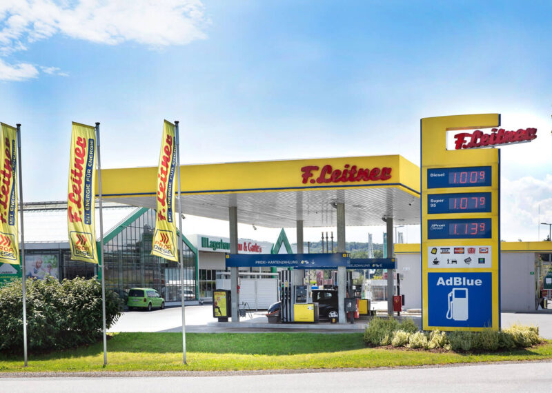Exterior shot of F. Leitner petrol station and convenience store