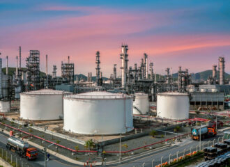 Front view of a fuel refinery industrial plant