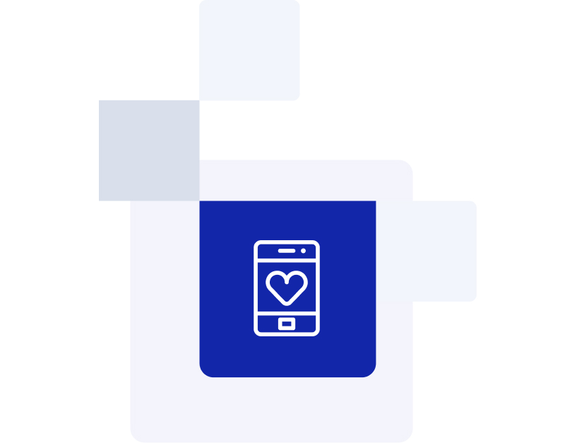 Drawing of cell phone with heart statistic icon.