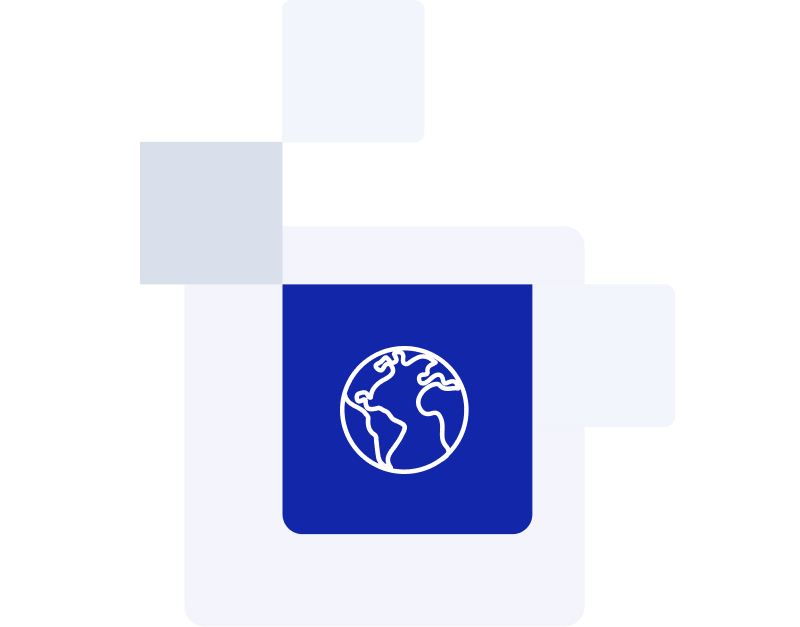 Globe icon on blue background statistical graphic icon.