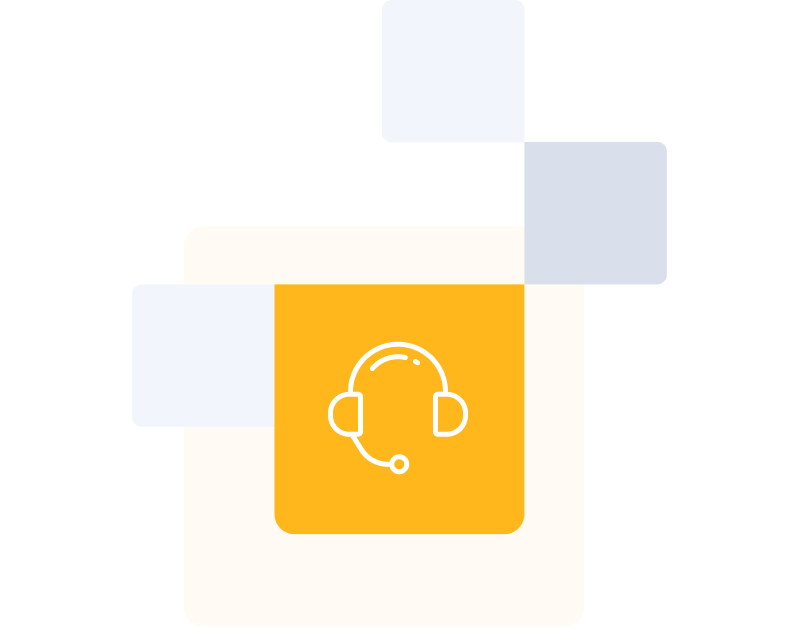Person wearing headset call center on yellow background statistical graphic icon.