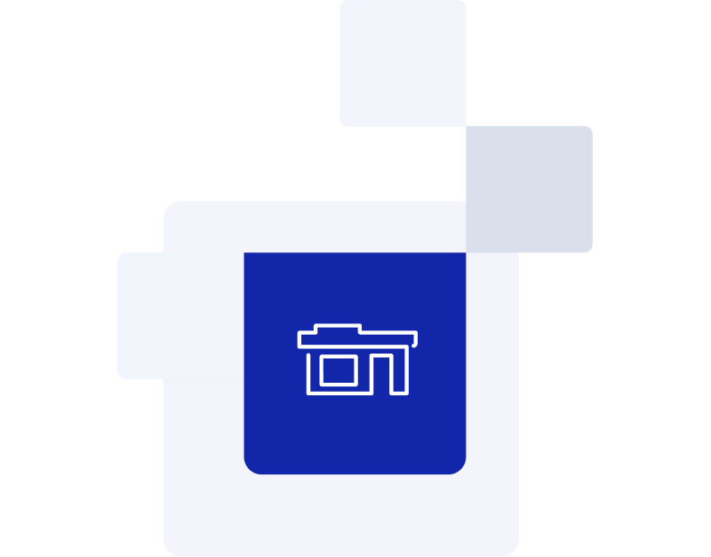 Retail or restaurant loction on blue background statistical graphic icon.