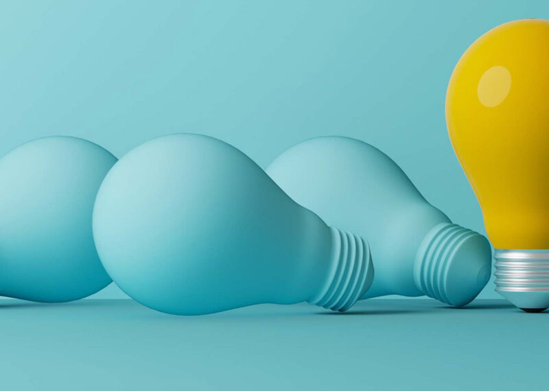 Visual representation of retail operations insights blue yellow bulbs.