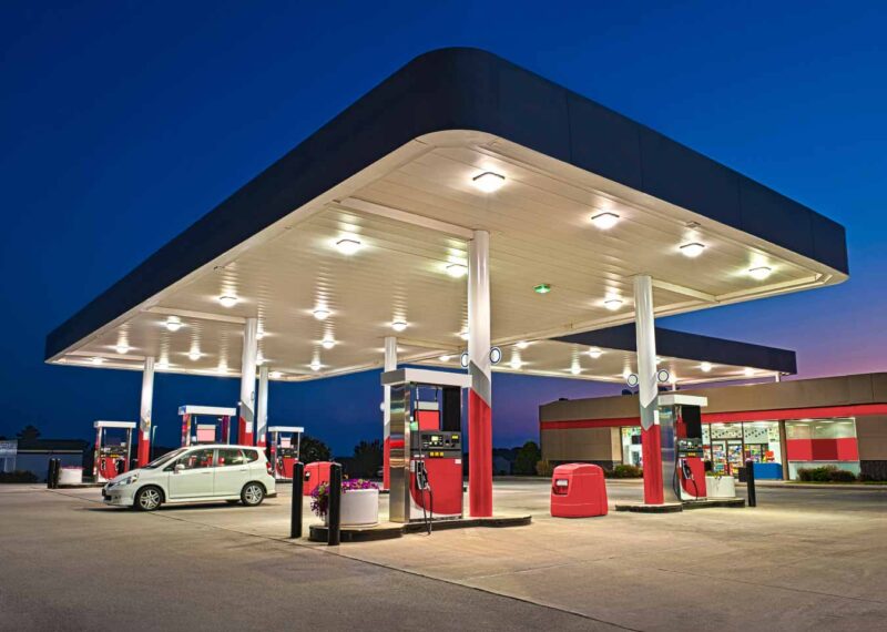 Evening view of a Gas station