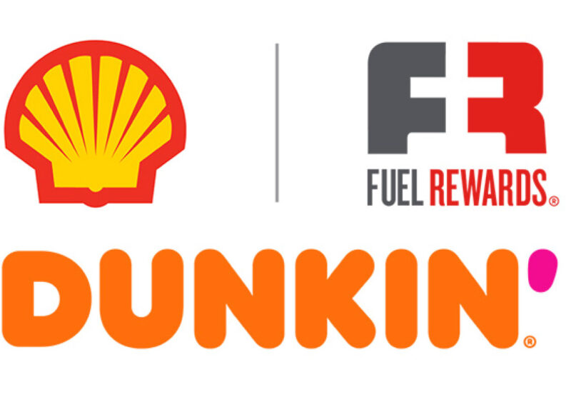 Shell plc, Fuel Rewards and Dunkin' Logos