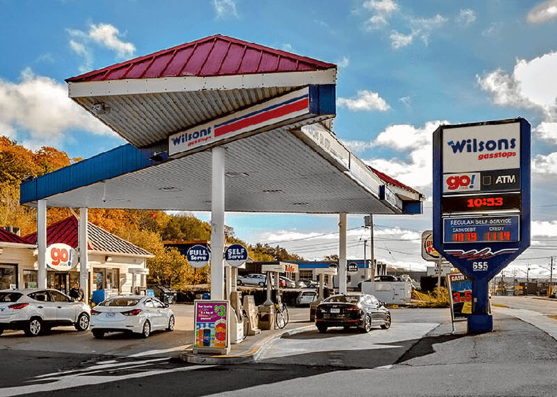 Exterior of Wilsons Fuel go! convenience store and gas station