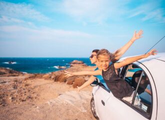 Family on vacation travel by car. Summer holiday and car travel concept