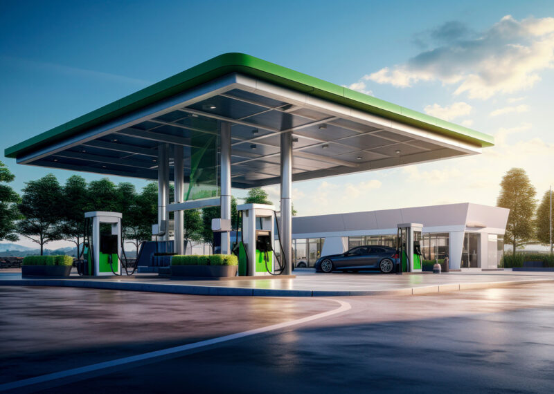 modern gas station with eco-friendly and efficient fuel pumps