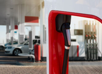 EV charging station for electric vehicles at convenience store, gas station