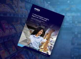 Cover of the 'C-Store Shopper Insights Report for CPG Brands' by PDI Technologies, featuring a woman shopping in a convenience store.