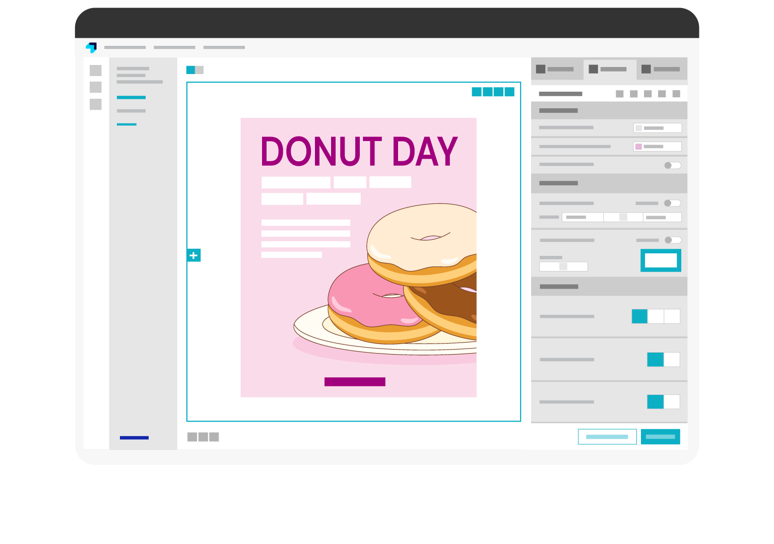 PDI Experience Designer interface for creating loyalty-integrated marketing campaigns for convenience retail, showcasing Donut Day promotion template.