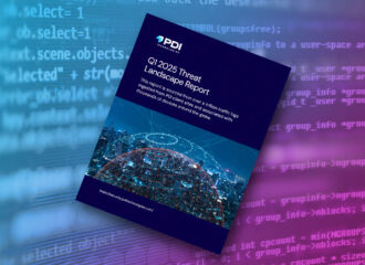 Feature image of PDI Technologies’ Q1 2025 Threat Landscape Report, highlighting cybersecurity trends with a global digital network graphic, set against a background of programming code to represent rising ransomware threats and shifting dark web activity across retail, transportation, and public sectors.