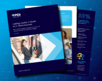 PDI Technologies guide titled 'Lasting Loyalty: A Guide to C-Store Success' with best practices and insights for fuel and convenience retailers, featuring a smiling woman at a gas pump and key loyalty statistics.