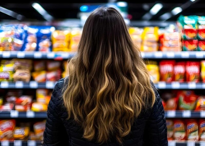Shopper standing in front of a convenience store snack aisle, representing how top CPG brands win in c-stores through data, innovation, and strategic engagement.