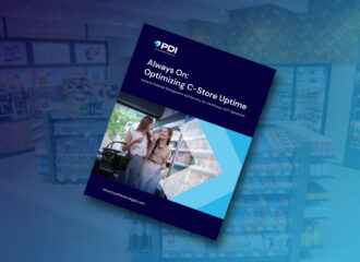 Cover image of the PDI Technologies guide titled “Always On: Optimizing C-Store Uptime,” featuring two women shopping in a convenience store with bright cool-toned design elements in the background.