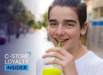 Young Gen Z customer enjoying a convenience store slushie, representing modern retail loyalty shoppers