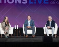 Linnea Geiss, COO of PDI Technologies, Rick Rigby, CTO of Atlantis Management Group, and Jeff Hassman, VP and GM of MyPDI, seated on stage during a panel discussion at Connections Live 2026